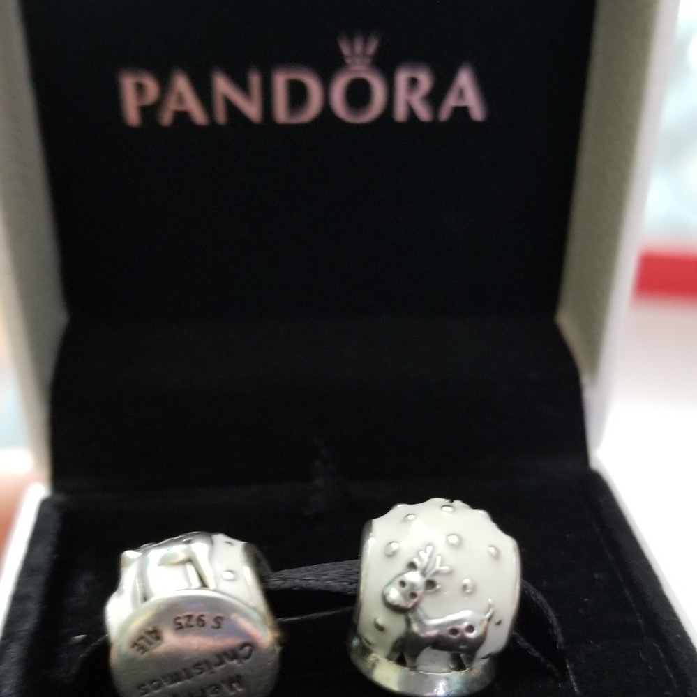 Pandora white snow globe reindeer charms